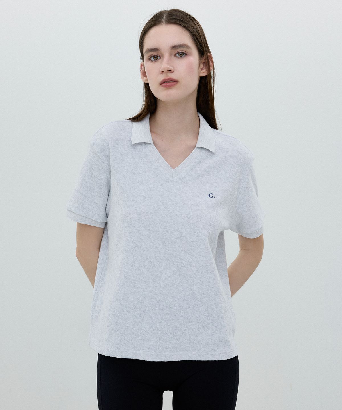 클로브(CLOVE) [25SS clove] Layered Collar Terry T-shirt (Light Grey)