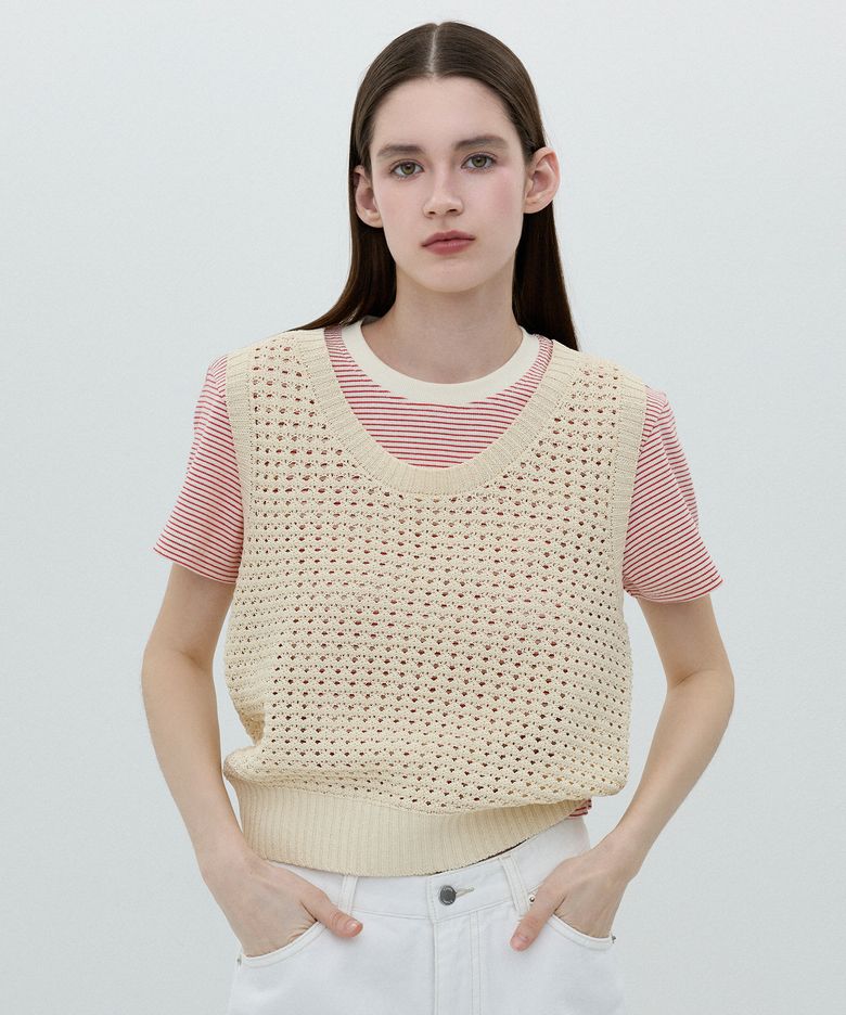 [25SS clove] Crochet Sleeveless Knit (Ivory)