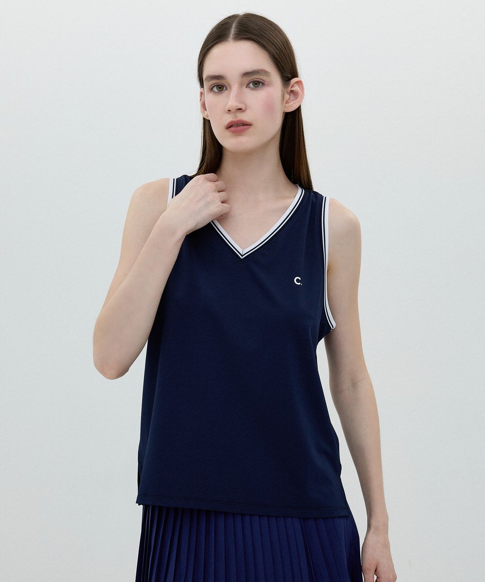[25SS clove] V-neck Tank Top (Navy)