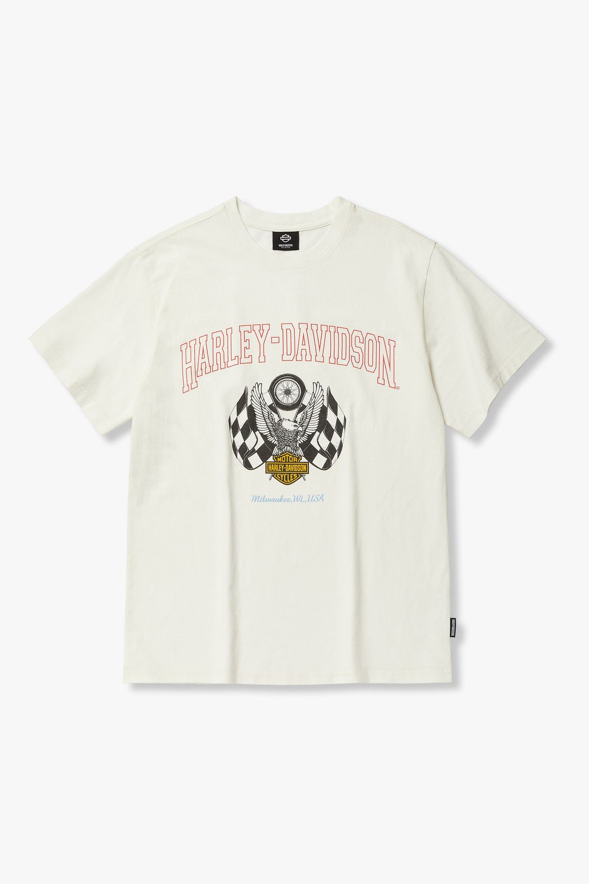 할리데이비슨 컬렉션스®(HARLEY-DAVIDSON COLLECTIONS®) [Vintage] 레이싱플래그 피그먼트 반팔티셔츠_오프화이트 HH15111206