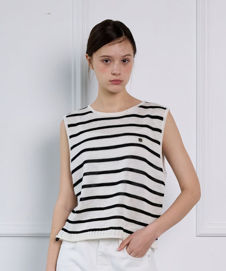 BACK BOTTON STRIPE KNIT VEST_IVORY