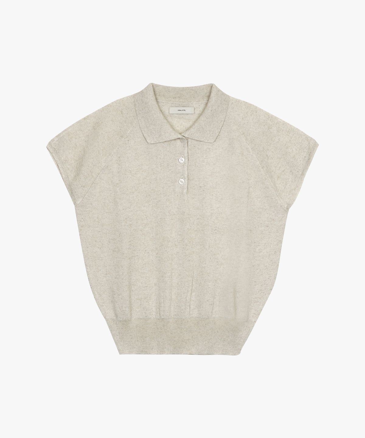 힐리오트(HEALIOTE) SIMPLE COLLAR HALF KNIT_OATMEAL