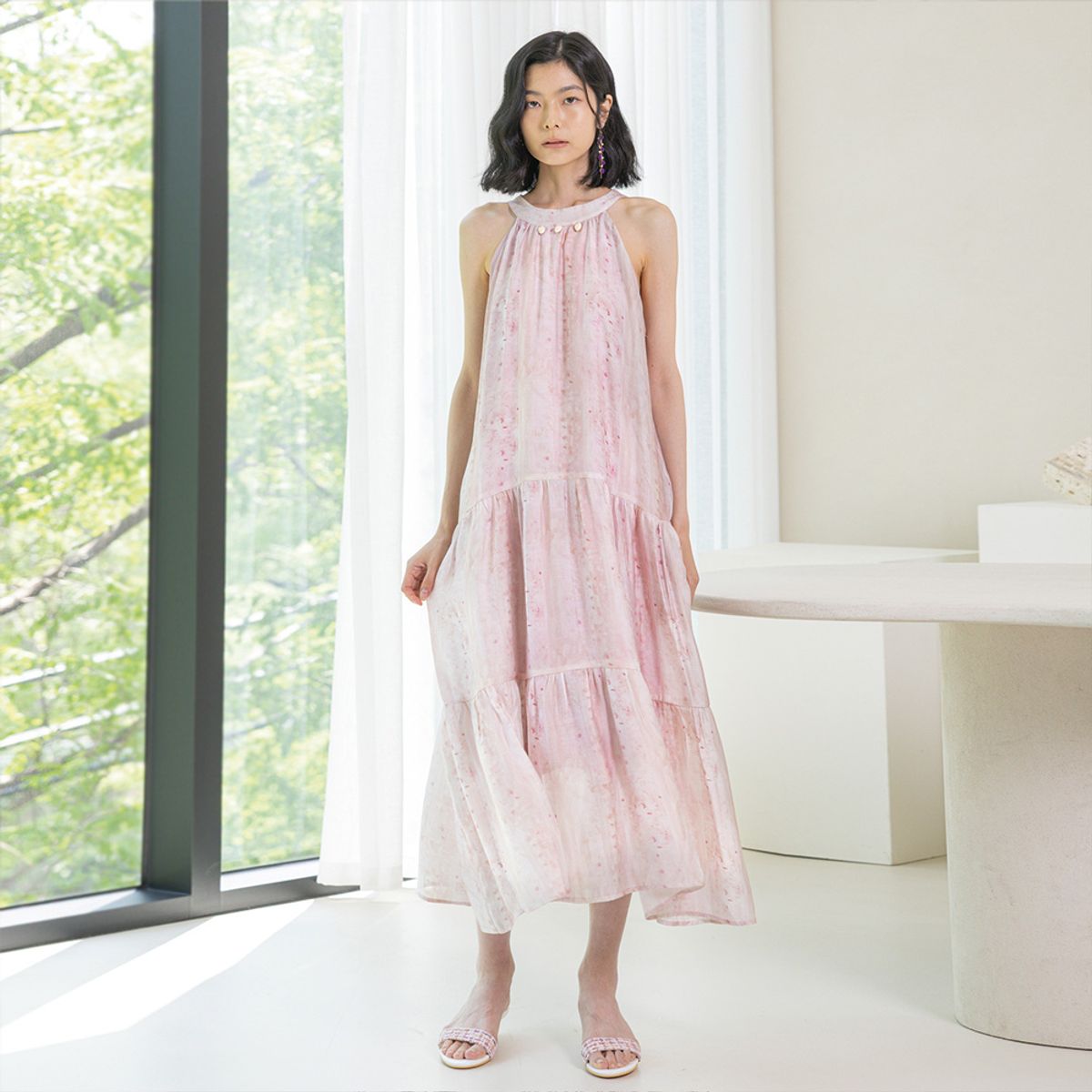 랭썬(LANGSON) LS_Round neck printed dress_2color