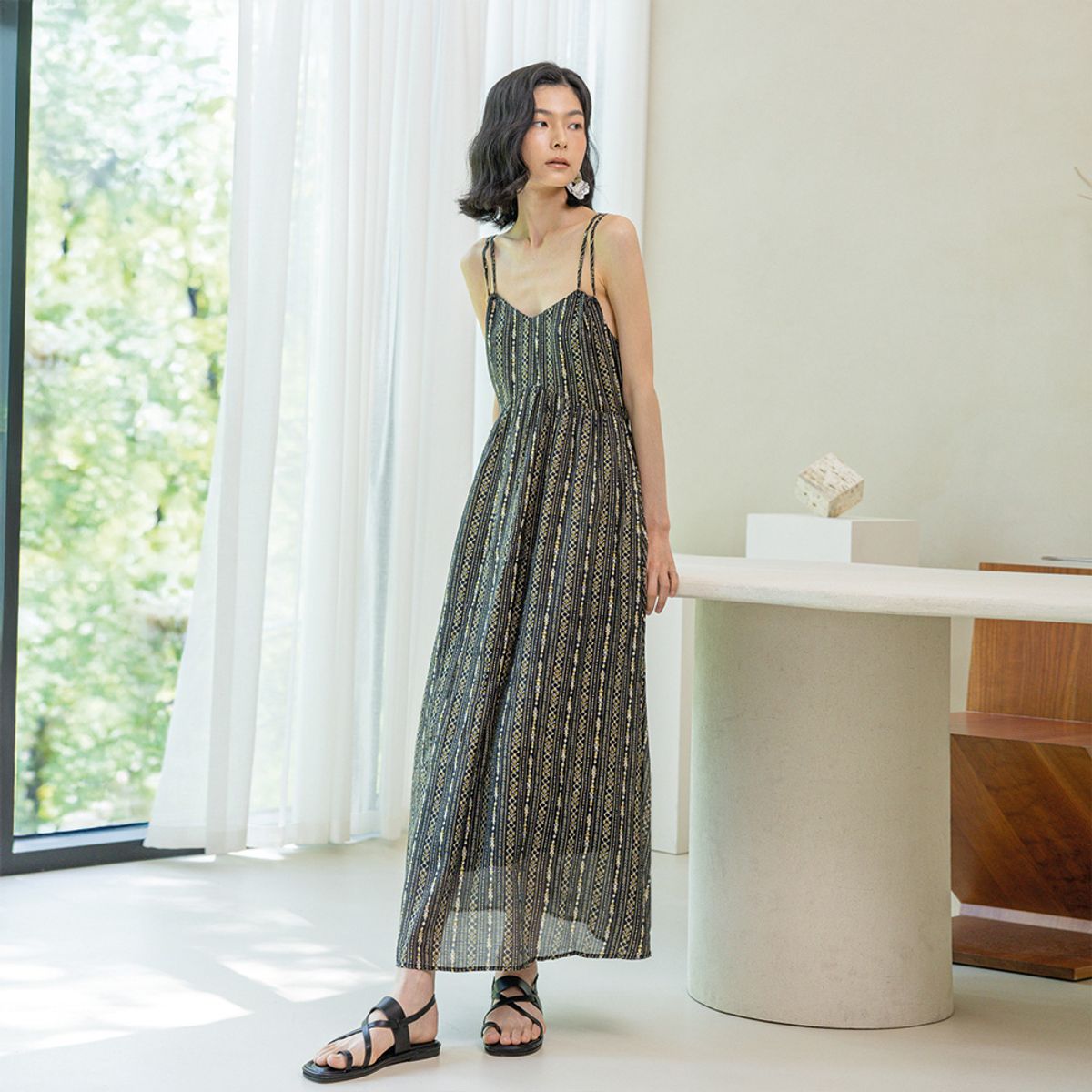 랭썬(LANGSON) LS_Double strap pattern dress_BLACK