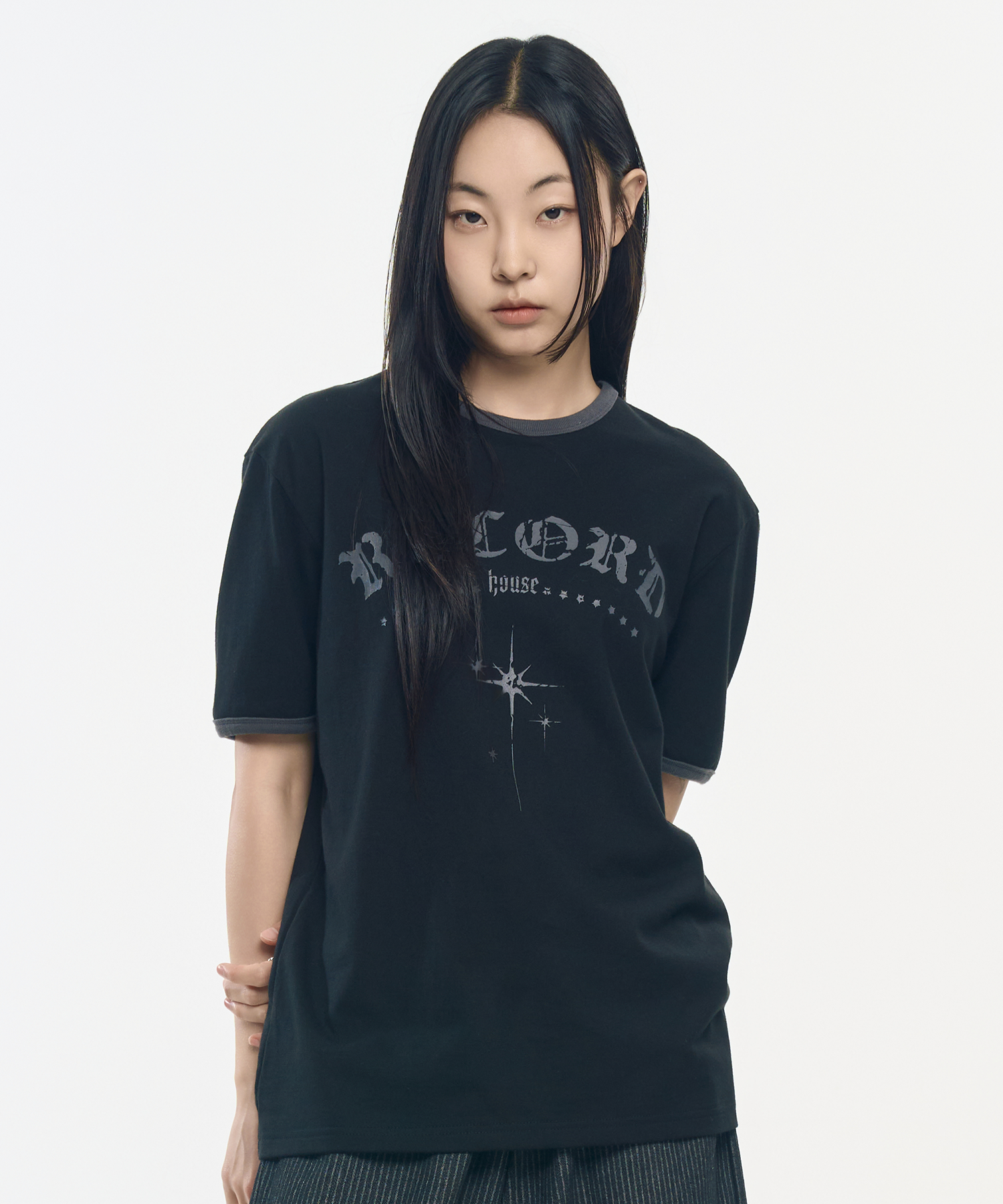 【SLOW RECORD HOUSE】RECORD RINGER T-SHIRT RECORD ringer t-shirts_melange grey - SLOW RECORD HOUSE | 60