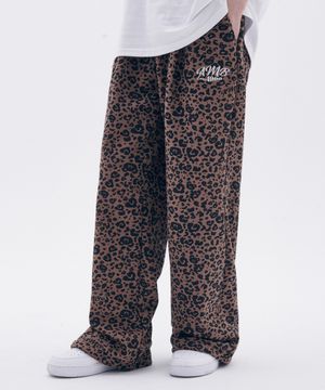 Heart Bear Leopard Pants 원턱 2-Way 와이드 트레이닝 스웨트 팬츠 AP902 (브라운)