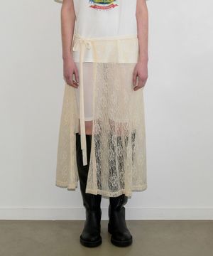 플라워 레이스 플레어 랩 스커트