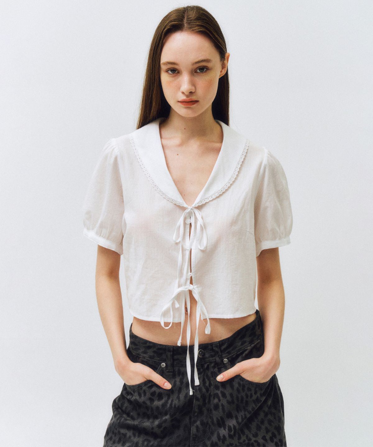 씨타(CITTA) Big Collar Lace Puff Blouse_CTT370(White)