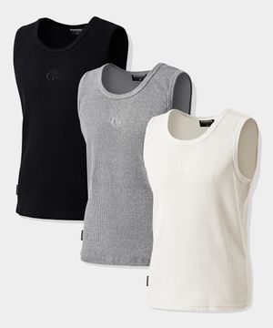 [짐웨어] 심볼 자수 골지 머슬핏 슬리브리스 (3COLOR)