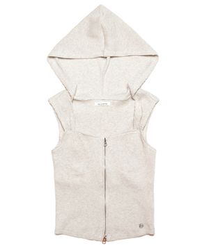 루나 후디드 크롭 2웨이 집업 슬리브리스 오트밀