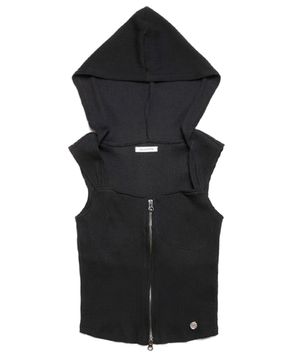 루나 후디드 크롭 2웨이 집업 슬리브리스 블랙