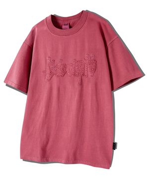 아플리케 자수 피그먼트 반팔티 와인 YT-306