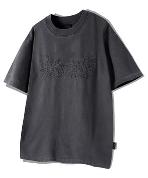 아플리케 자수 피그먼트 반팔티 스모크블랙 YT-306