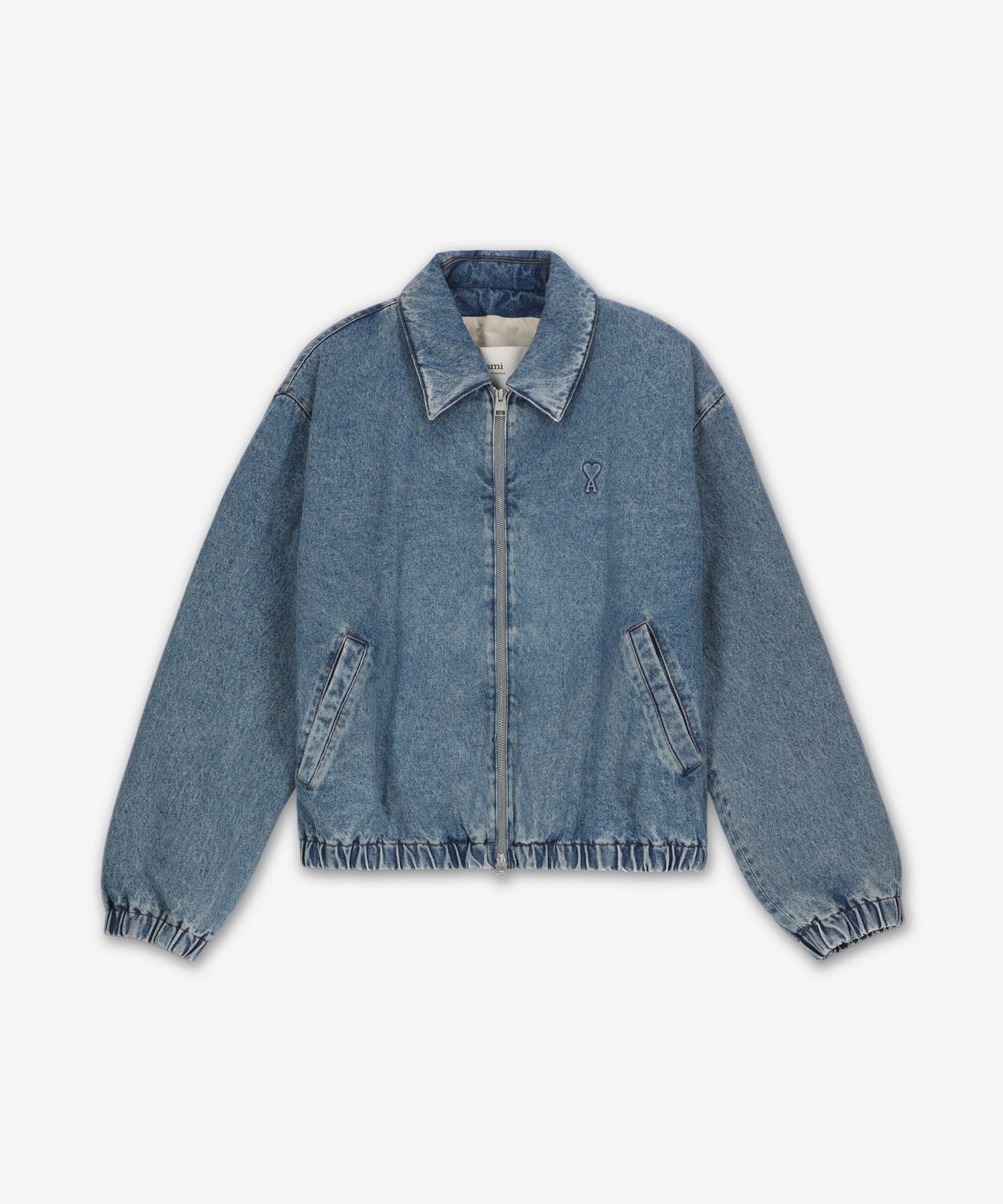 MUSINSA | AMI Heart Logo Zip-up Denim Jacket - Blue