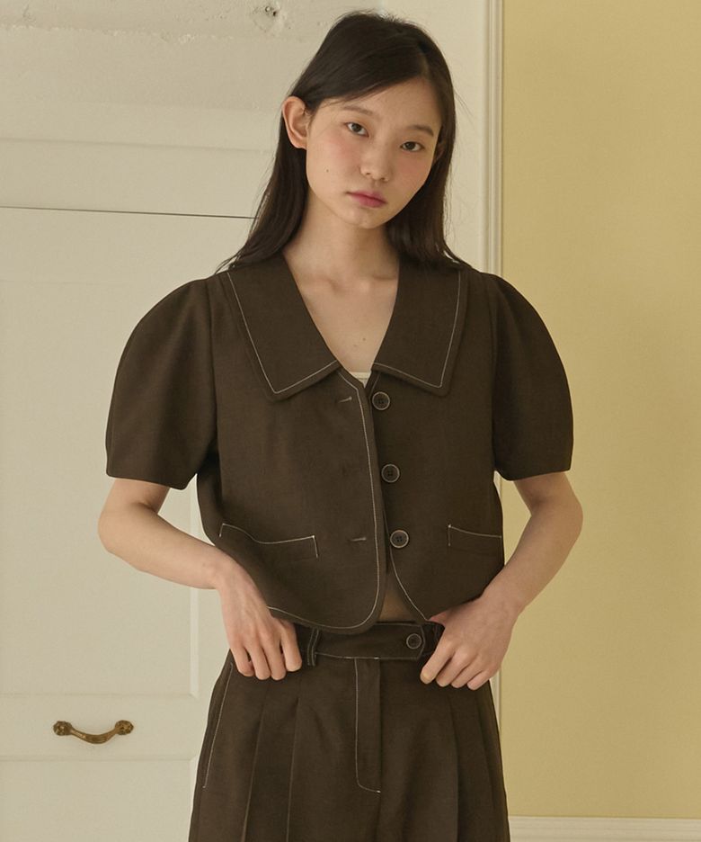 퍼프소매 크롭 자켓_브라운