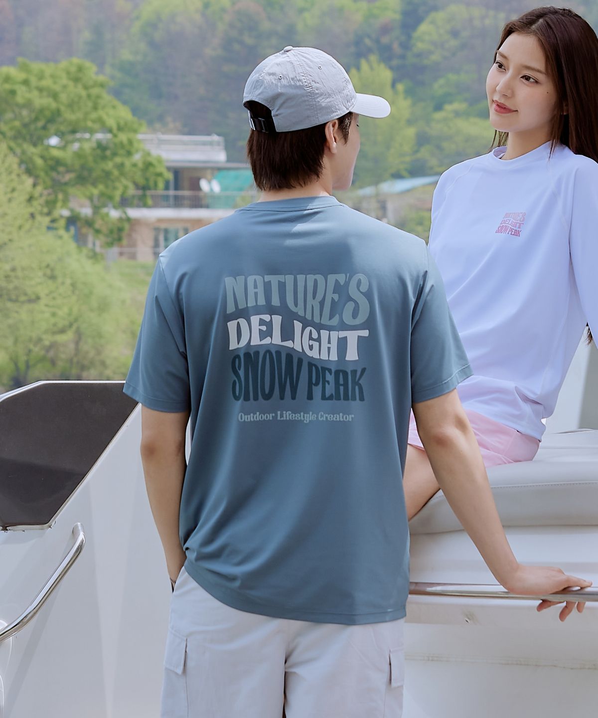 스노우피크 어패럴(SNOWPEAK APPAREL) 워터 레터링 반팔 티셔츠 (S25MMWSW02) Pastel Blue