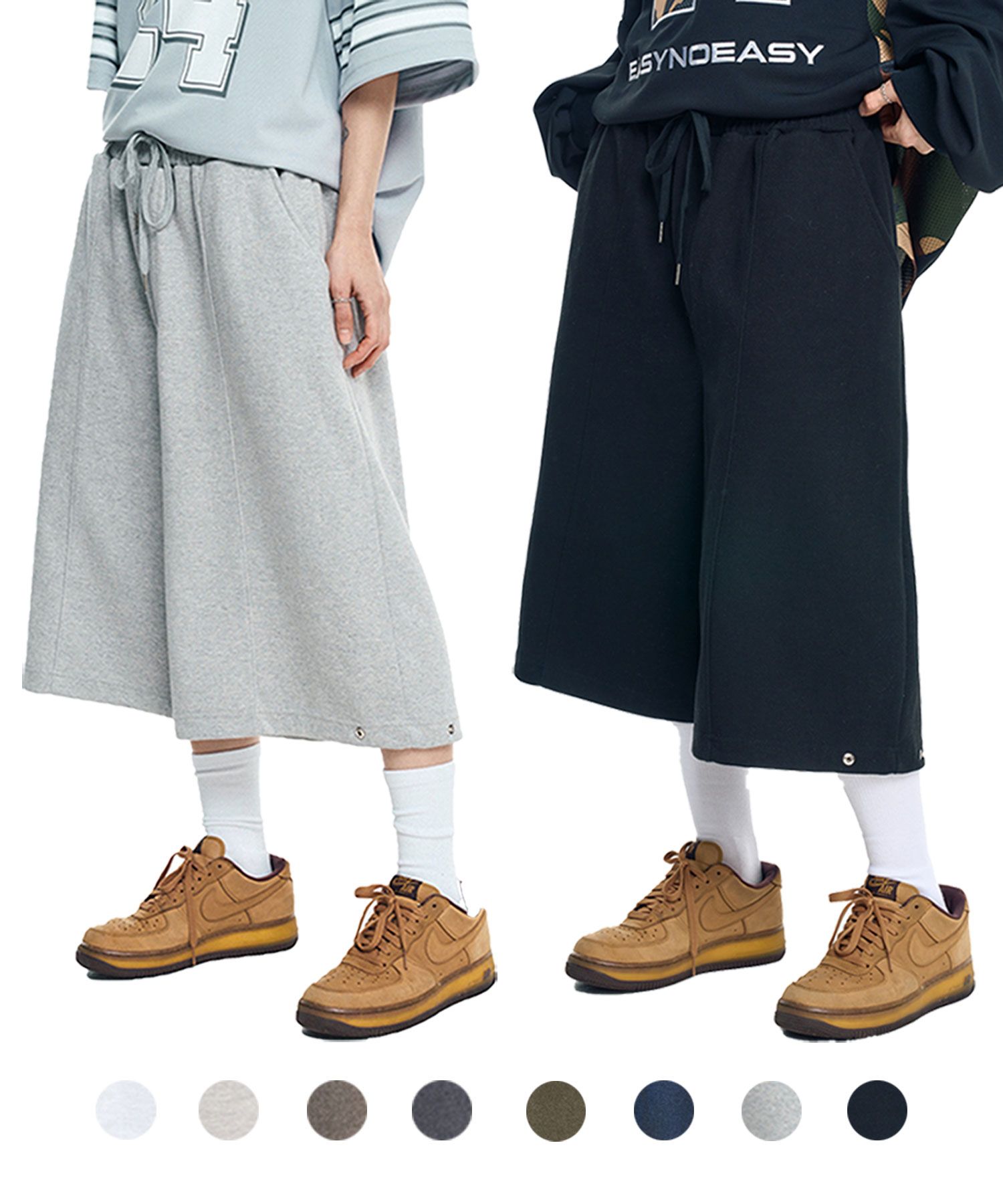 【EASY NO EASY】Snap Sweat Pants Bermuda Pants ★男女兼用★ MUSINSA | EASY NO EASY Snap 8-quarter sweat Bermuda pants - gray