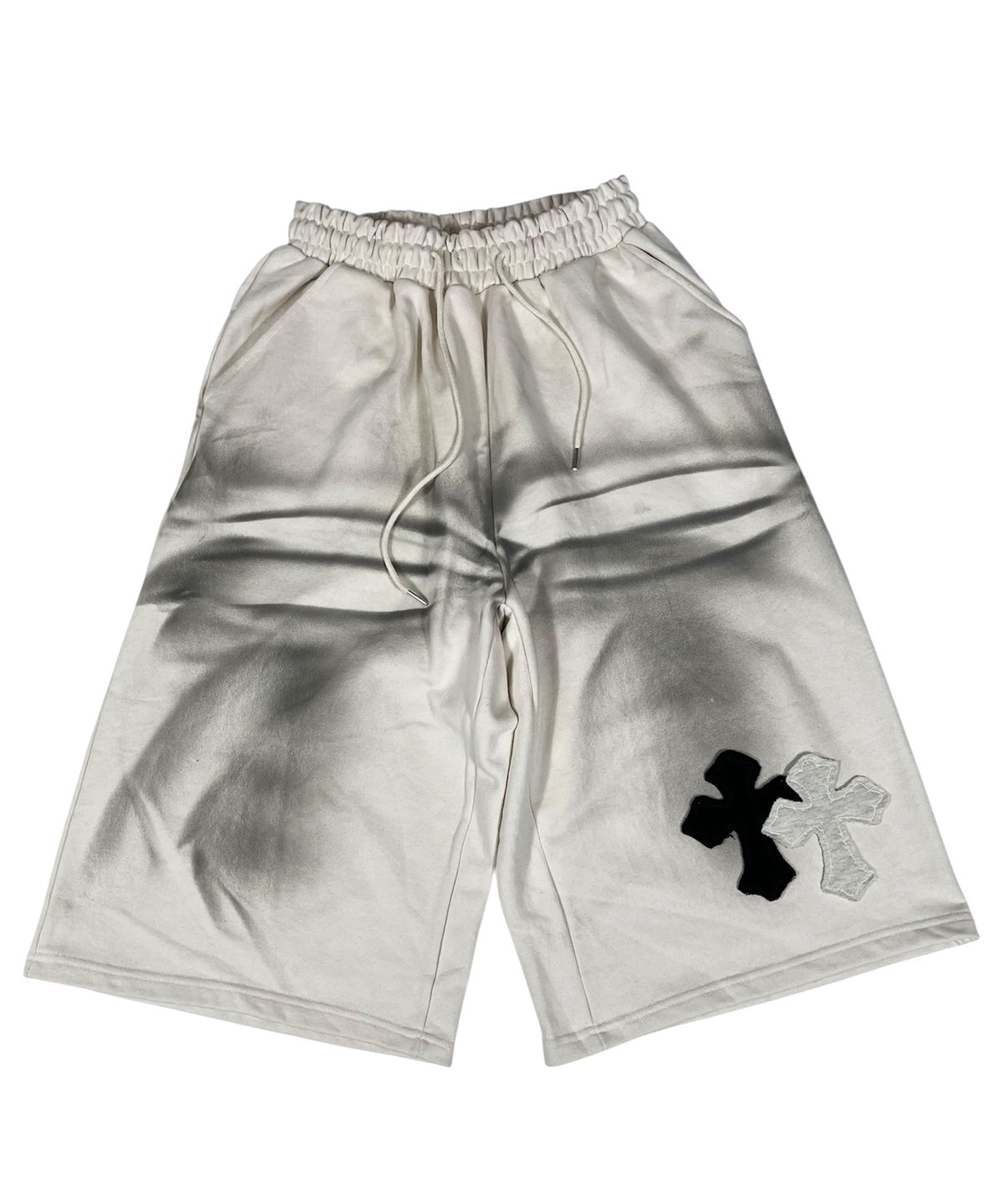 스케이터락(SK8ER ROCK) Layered Cross Painting Bermuda Shorts ((cream))