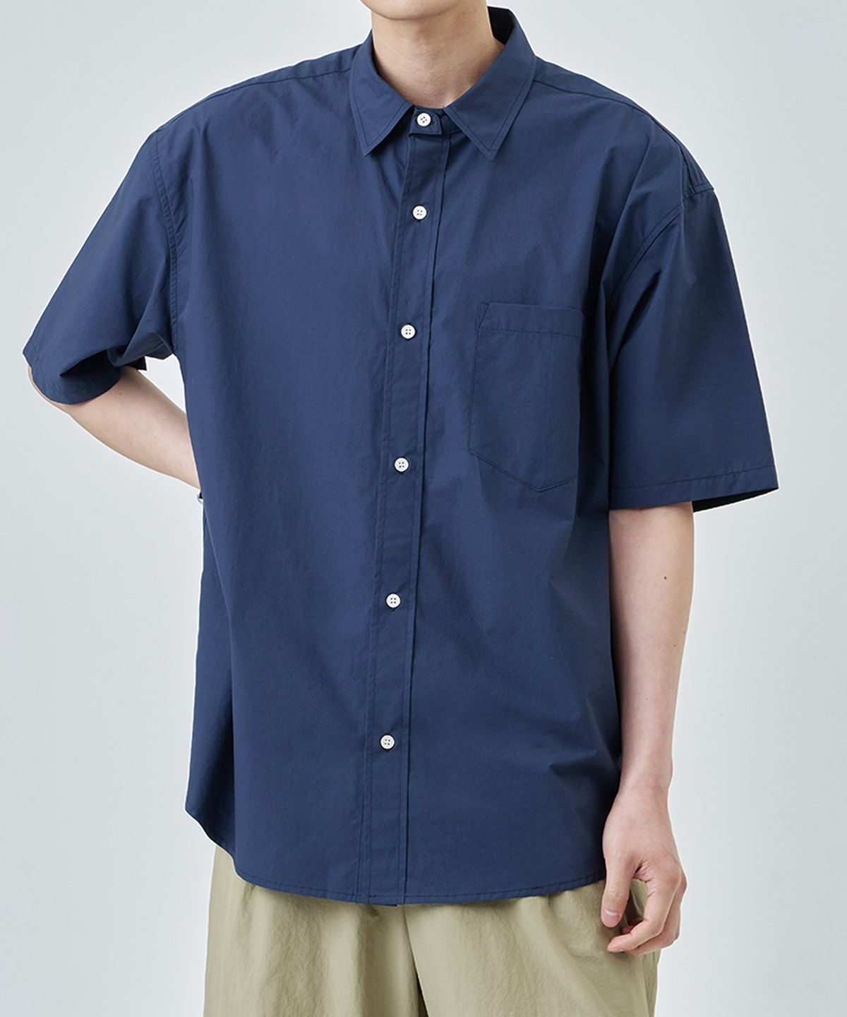 편마(PYEON MA) Hidden Button Shirt (Dark Navy)