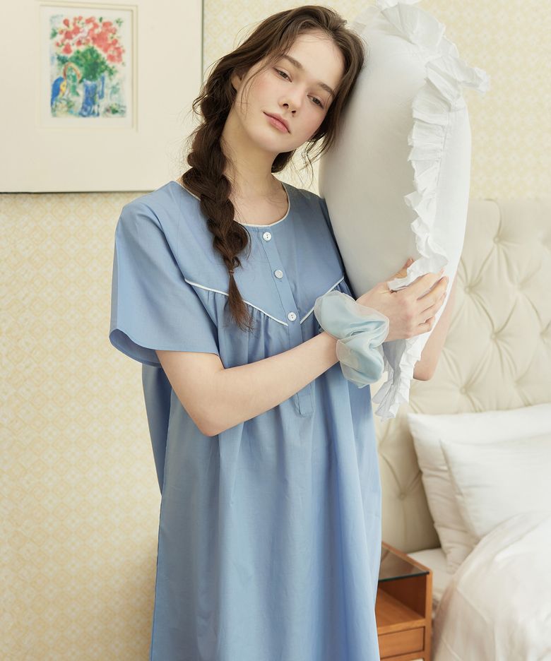 클래식블루 반팔 순면 여성 빅사이즈 원피스 잠옷