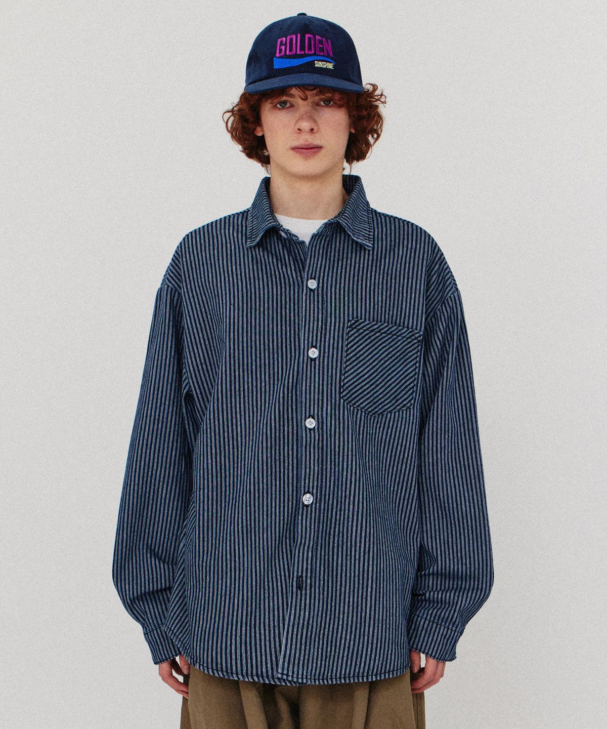 골든선샤인(GOLDEN SUNSHINE) Washed denim over shirts_Stripe