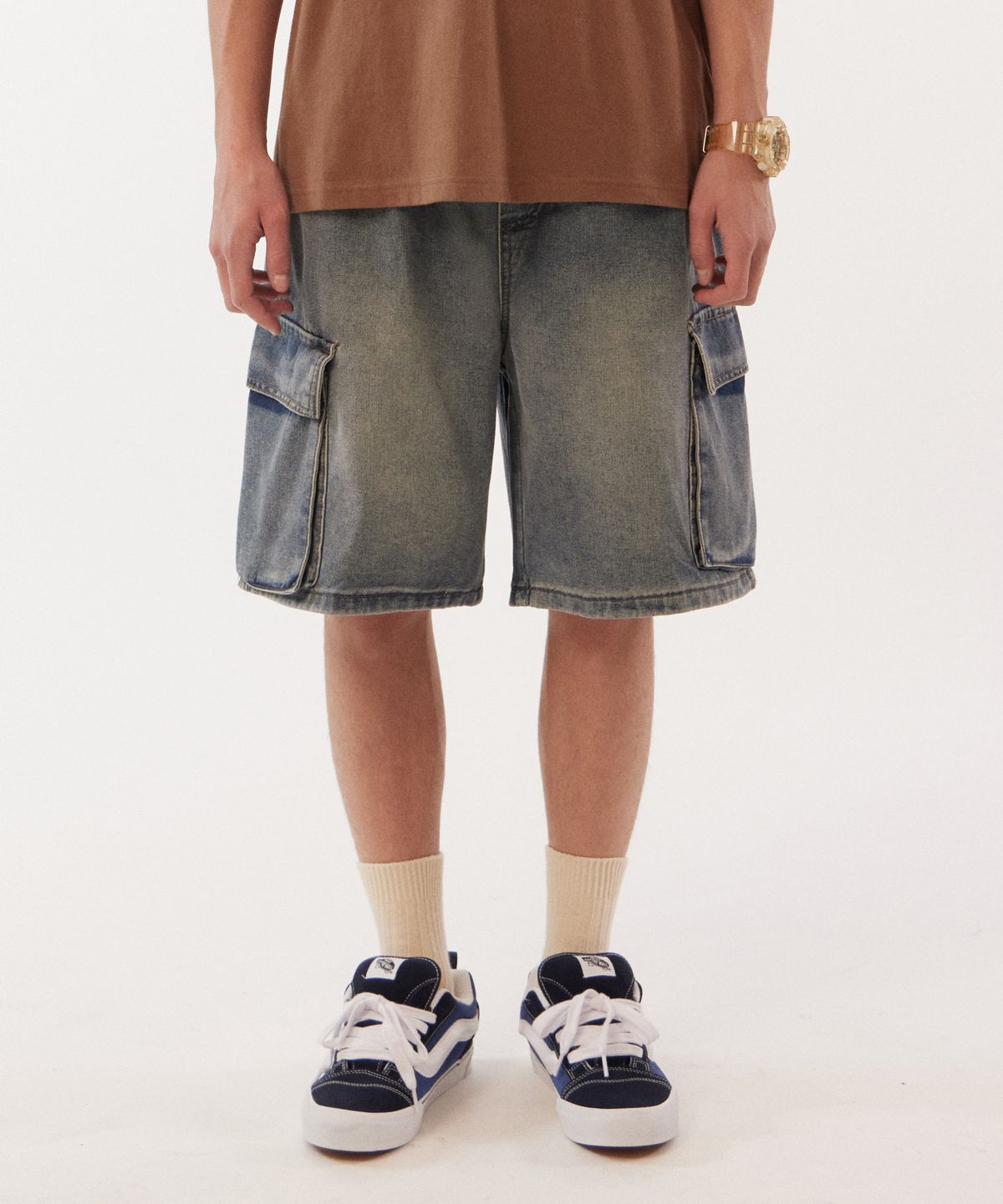 골든선샤인(GOLDEN SUNSHINE) Damage cargo denim shorts_Blue
