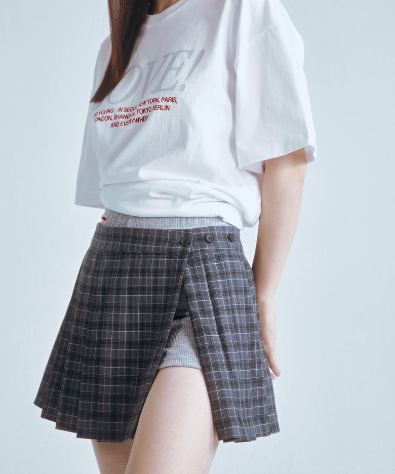 Slit Pleats Skirt Check
