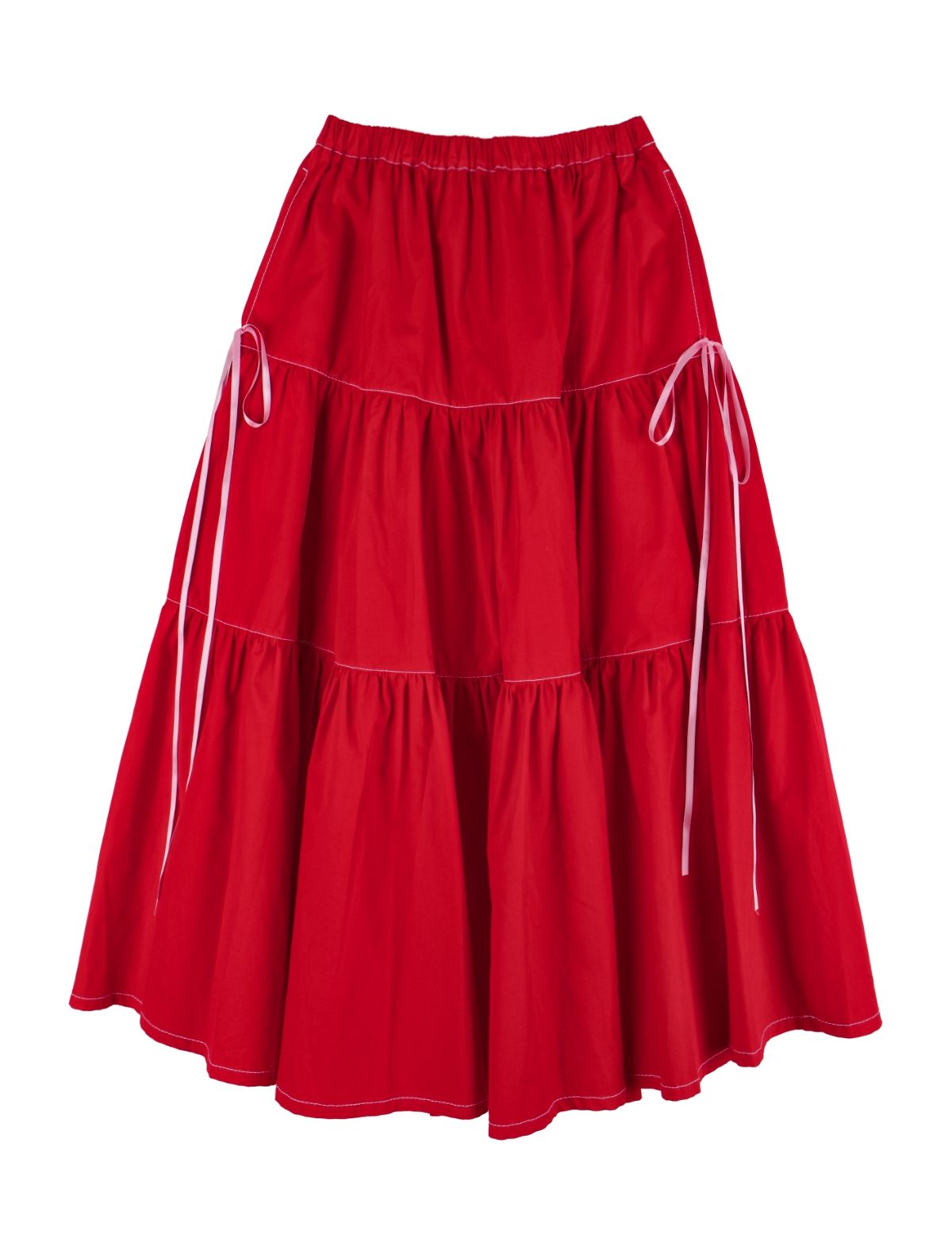 로액슈얼(LO AXUAL) SILK RIBBON TIERD SKIRT_RED