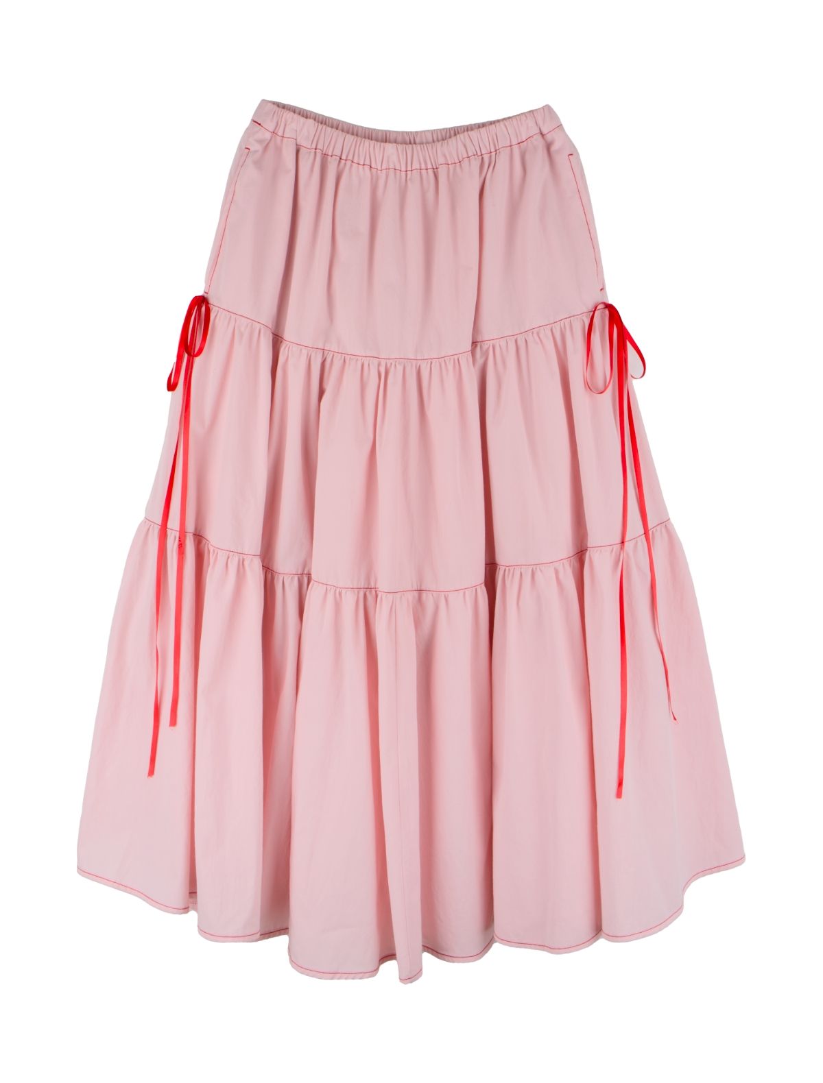 로액슈얼(LO AXUAL) SILK RIBBON TIERD SKIRT_PINK