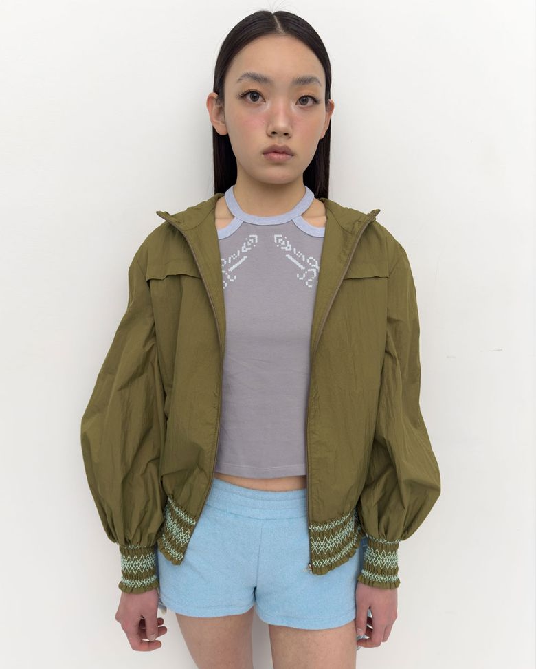 Smocking light windbreaker jumper Khaki