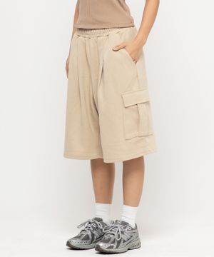 카고 포켓 원턱 버뮤다 스웨트 반바지 [베이지]