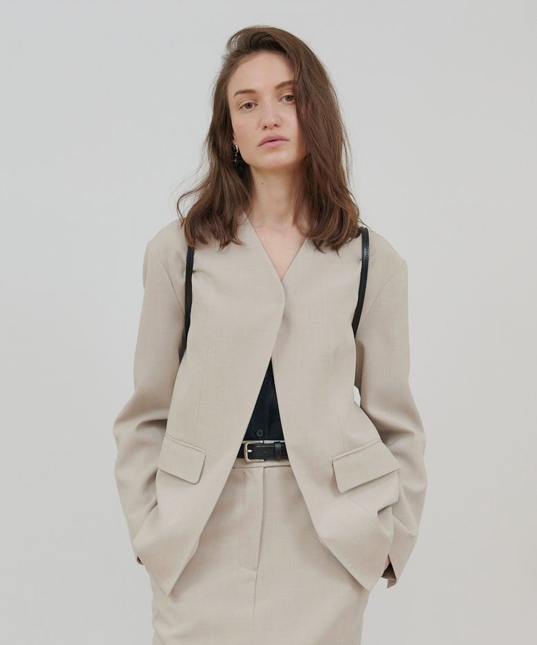 Liberty No-Collar Jacket [Beige]