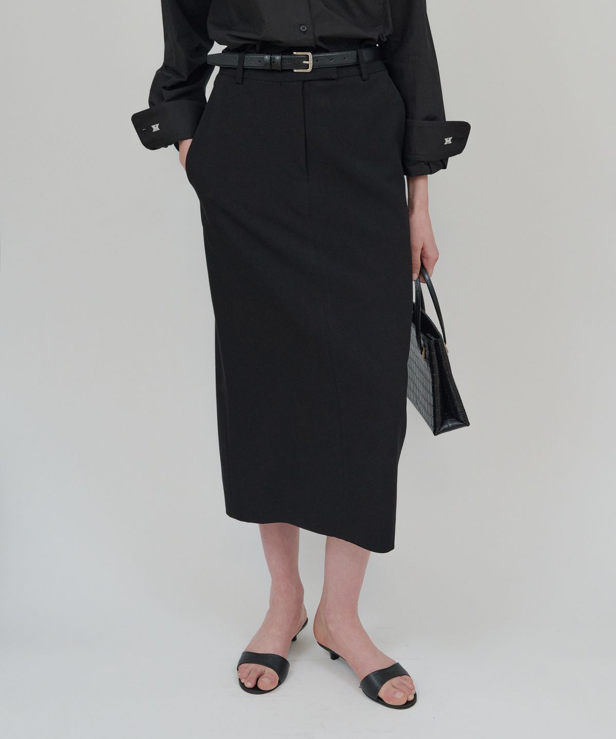 무아르무스(MUARMUS) Liberty Slit Skirt [Black]