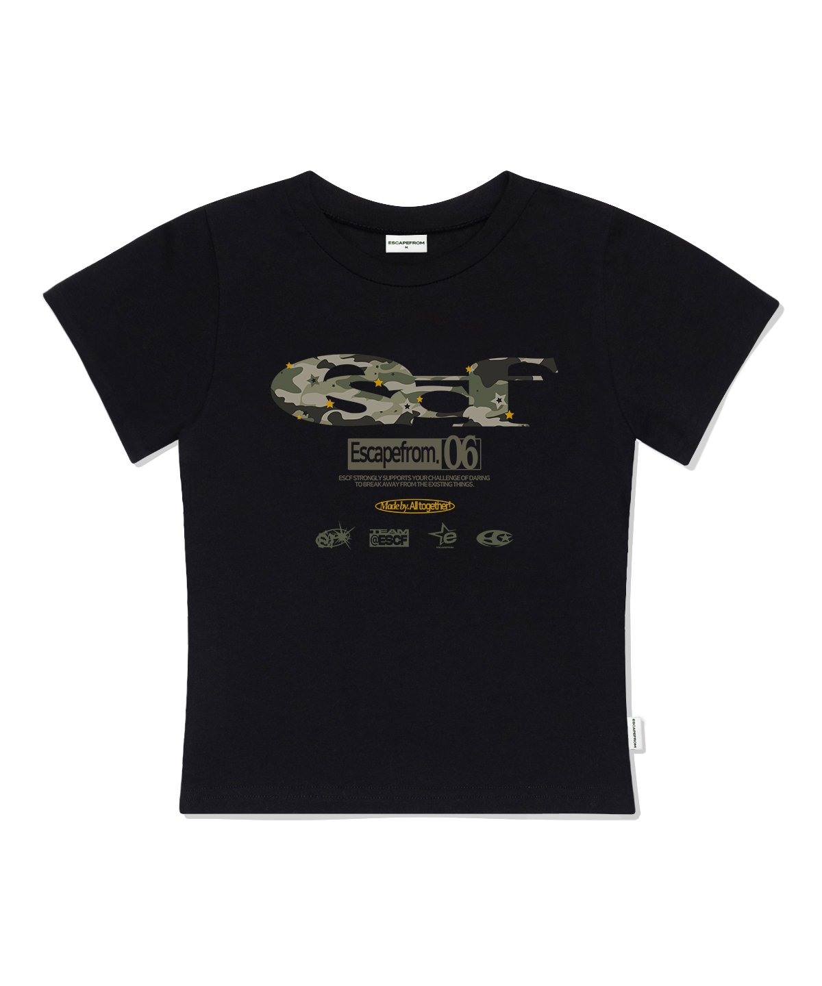 Tシャツ・カットソー ESCAPEFROM ESCF LOGO COLLAGE PRINT TRACK T-shirt MUSINSA | ESCAPEFROM Gray Check ESCF Logo Collage Print Slim