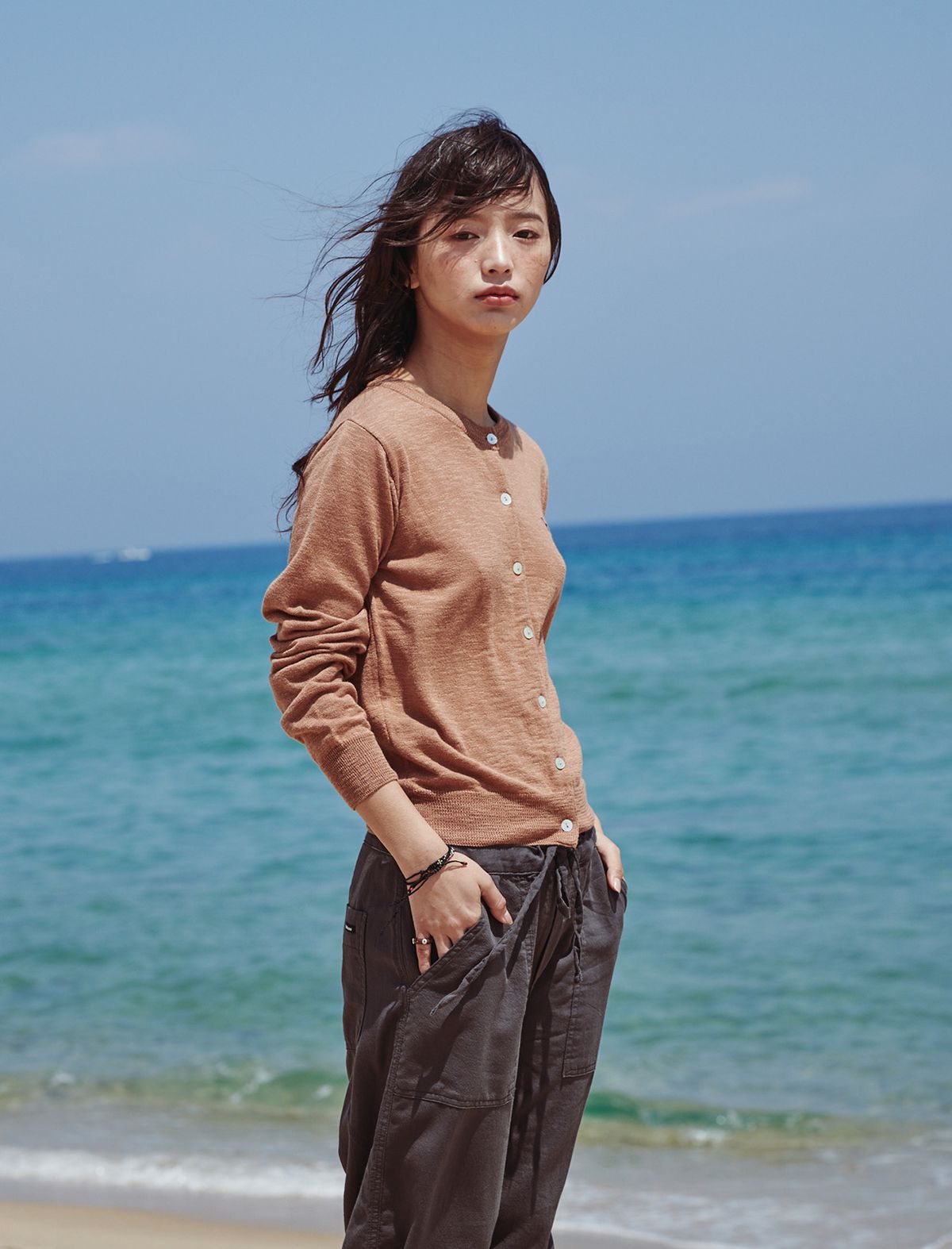 플랫웨이브 인 서울(FLATWAVE IN SEOUL) Pale Linen Round Cardigan Camel