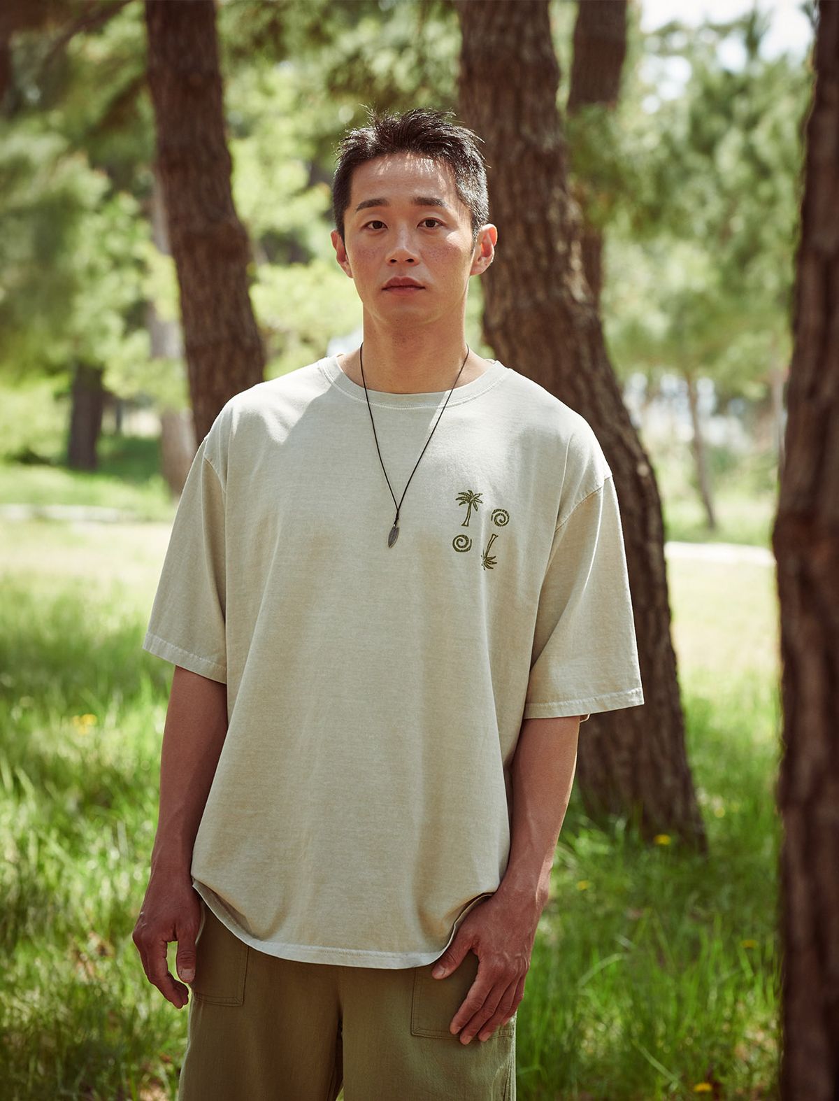플랫웨이브 인 서울(FLATWAVE IN SEOUL) Naga Dyed Print T-Shirts Oat Beige