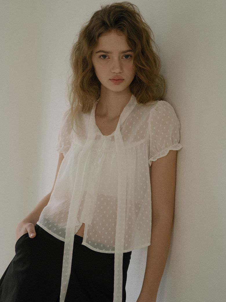Dot ribbon blouse [FRSU01BL02]_Ivory