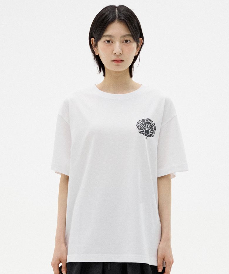 조개 그래픽 오버핏 티셔츠 [WHITE]
