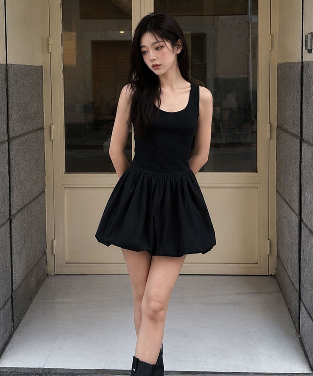 제너럴아이디어(GENERALIDEA) 저지 탑 벌룬 원피스 [BLACK] / WBE2L15512