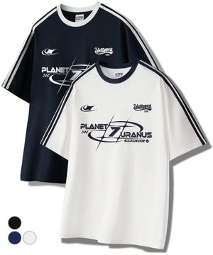 URANUS 7 오버핏 트랙 반팔 배색 티셔츠 3Color