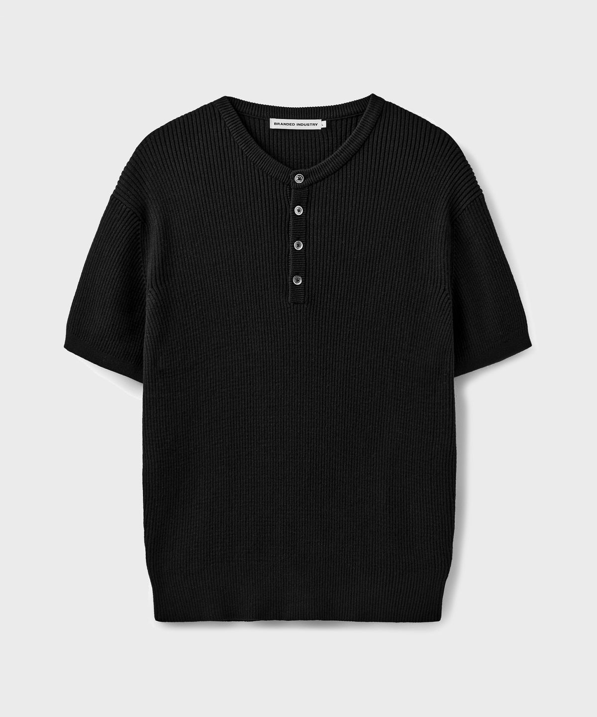 브랜디드(BRANDED) HARD TWIST RIBBED HENLEY NECK HALF KNIT [BLACK]