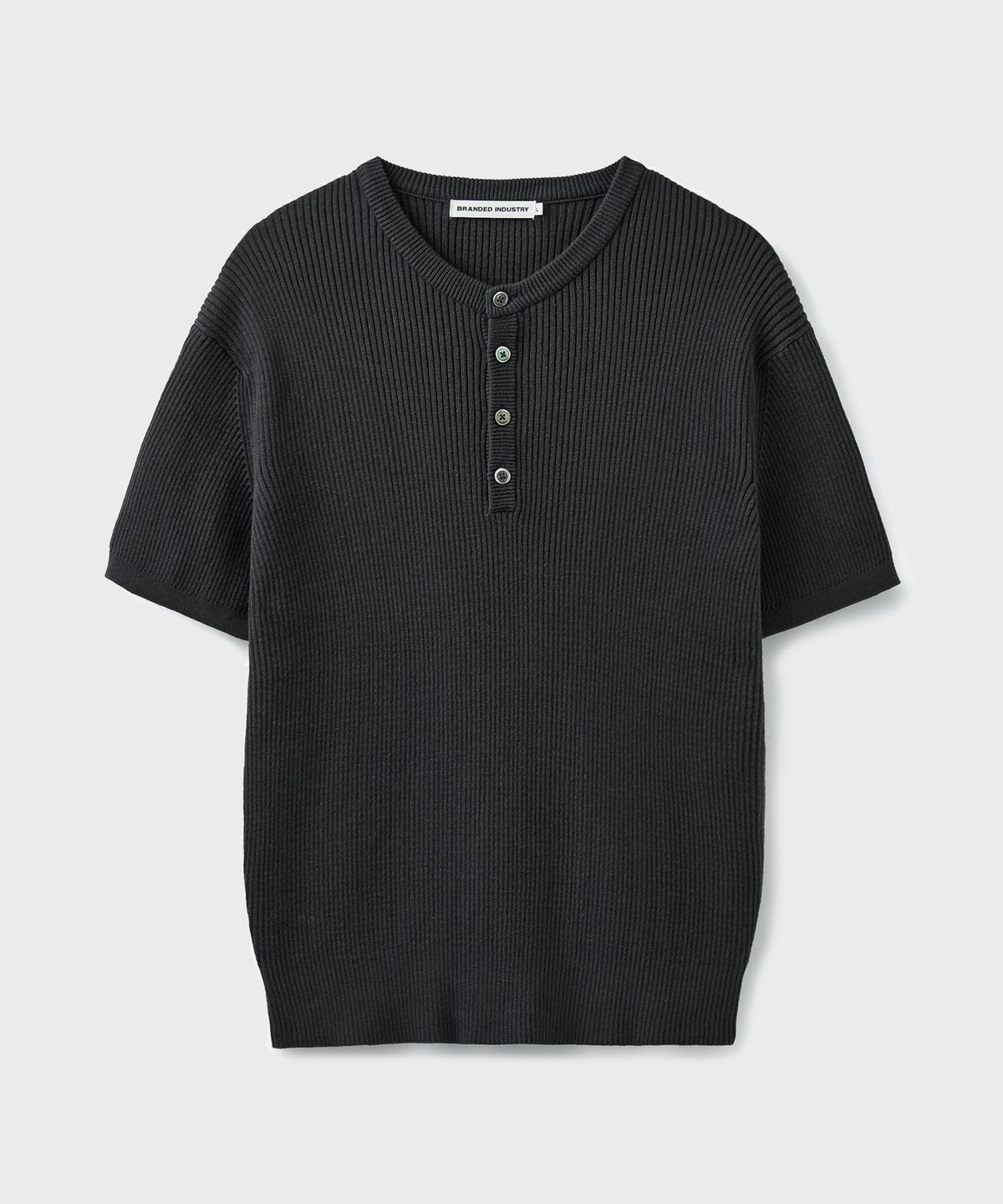 브랜디드(BRANDED) HARD TWIST RIBBED HENLEY NECK HALF KNIT [GRAPHITE]