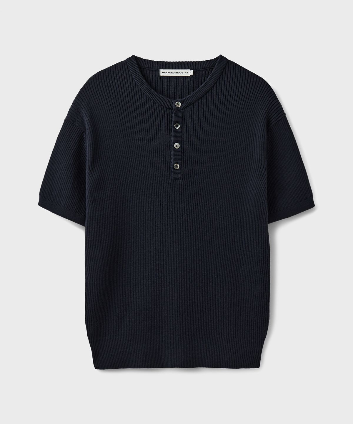 브랜디드(BRANDED) HARD TWIST RIBBED HENLEY NECK HALF KNIT [INK NAVY]