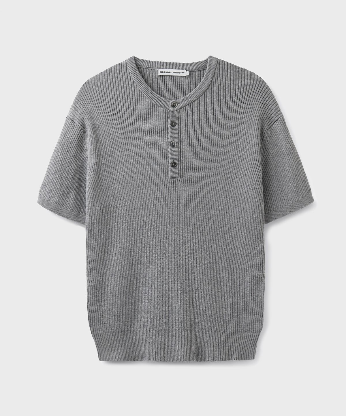 브랜디드(BRANDED) HARD TWIST RIBBED HENLEY NECK HALF KNIT [MELANGE GRAY]