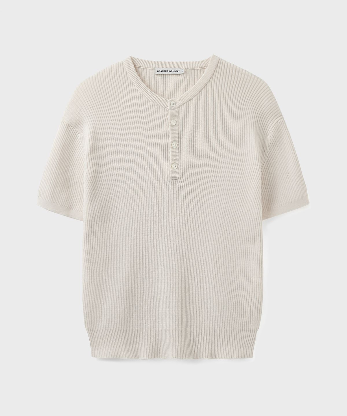 브랜디드(BRANDED) HARD TWIST RIBBED HENLEY NECK HALF KNIT [IVORY]