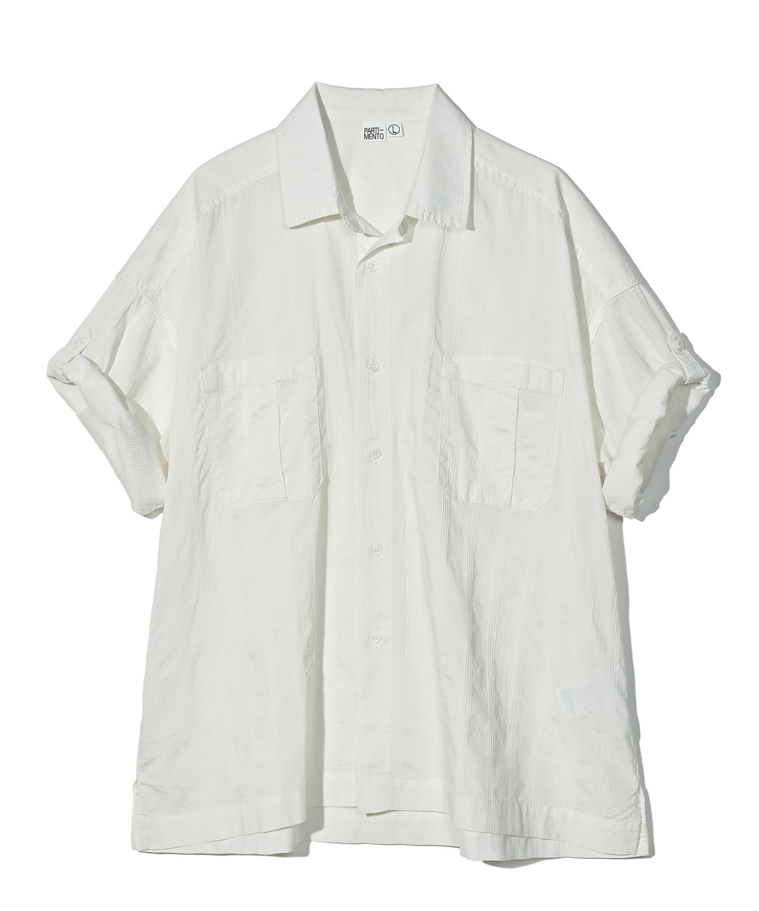 PARTIMENTOのJacquard Stripe Roll-up Half Shirt MUSINSA | PARTIMENTO Jacquard Stripe Roll-up Half Shirt White