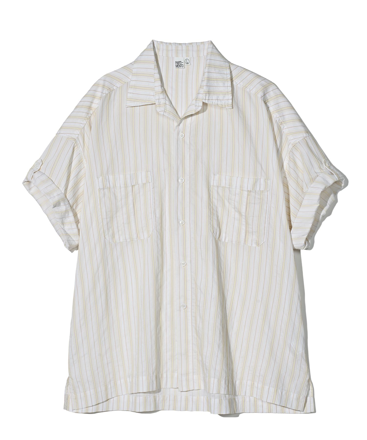 PARTIMENTOのAlternate Stripe Roll Up Half Shirt MUSINSA | PARTIMENTO Alternate Stripe Roll Up Half Shirt Ivory