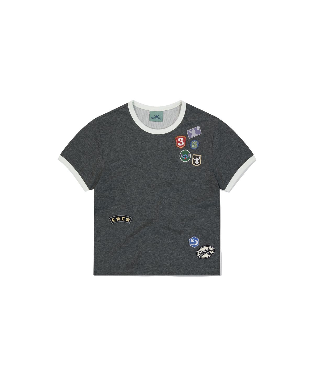 썬러브투어(SUNLOVETOUR) [STITCH] W Wappen Ringer Tee Heather Charcoal
