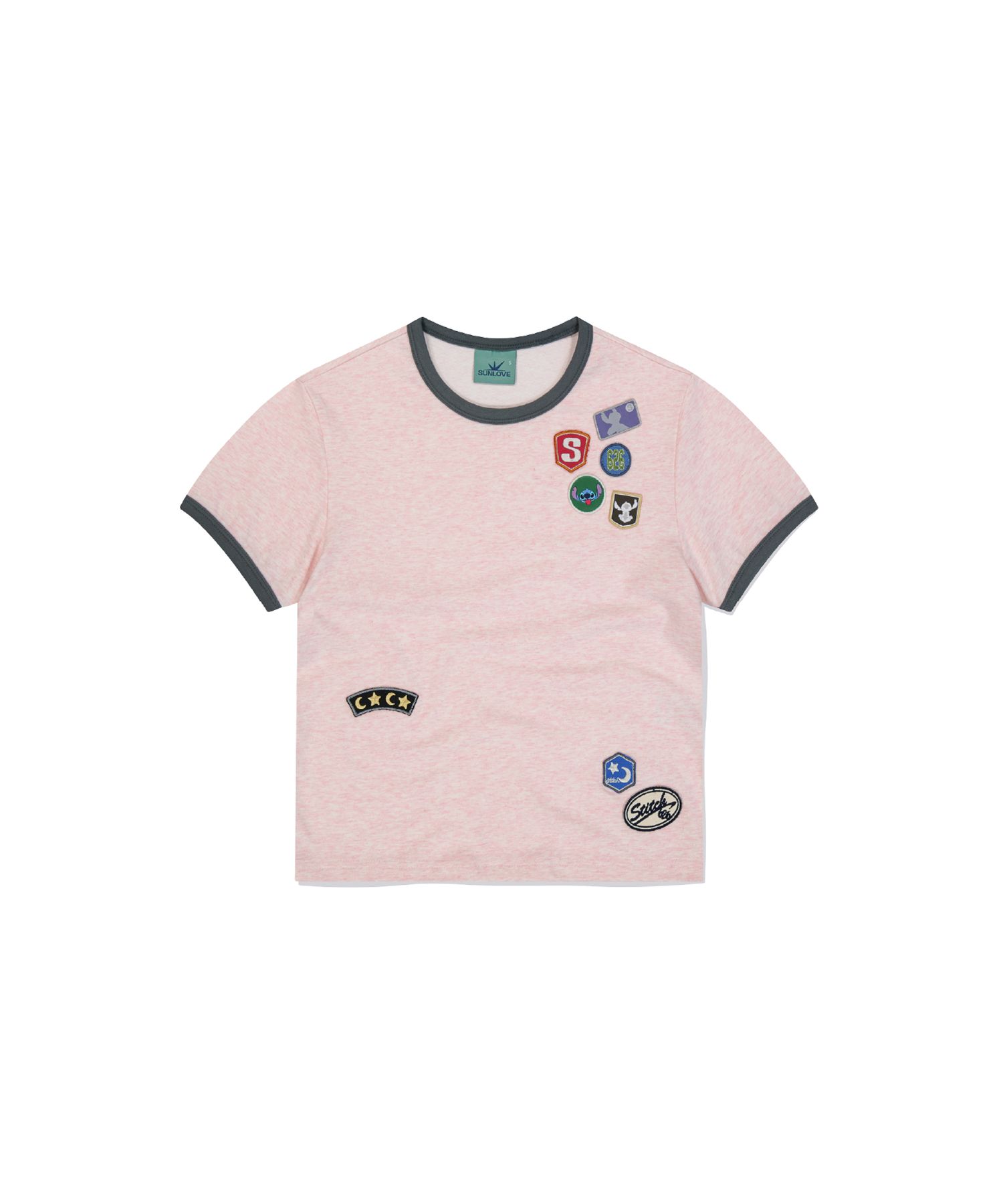 【SUNLOVE】 [STITCH] W Wappen Ringer Tee /追跡付 MUSINSA公式 | SUNLOVE [STITCH] W Wappen Ringer Tee Heather Pink