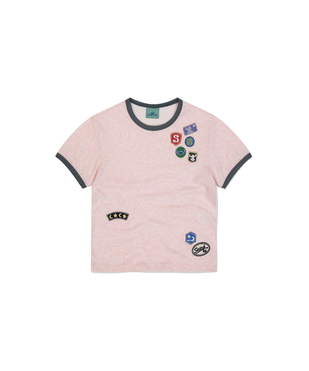 썬러브투어(SUNLOVETOUR) [STITCH] W Wappen Ringer Tee Heather Pink
